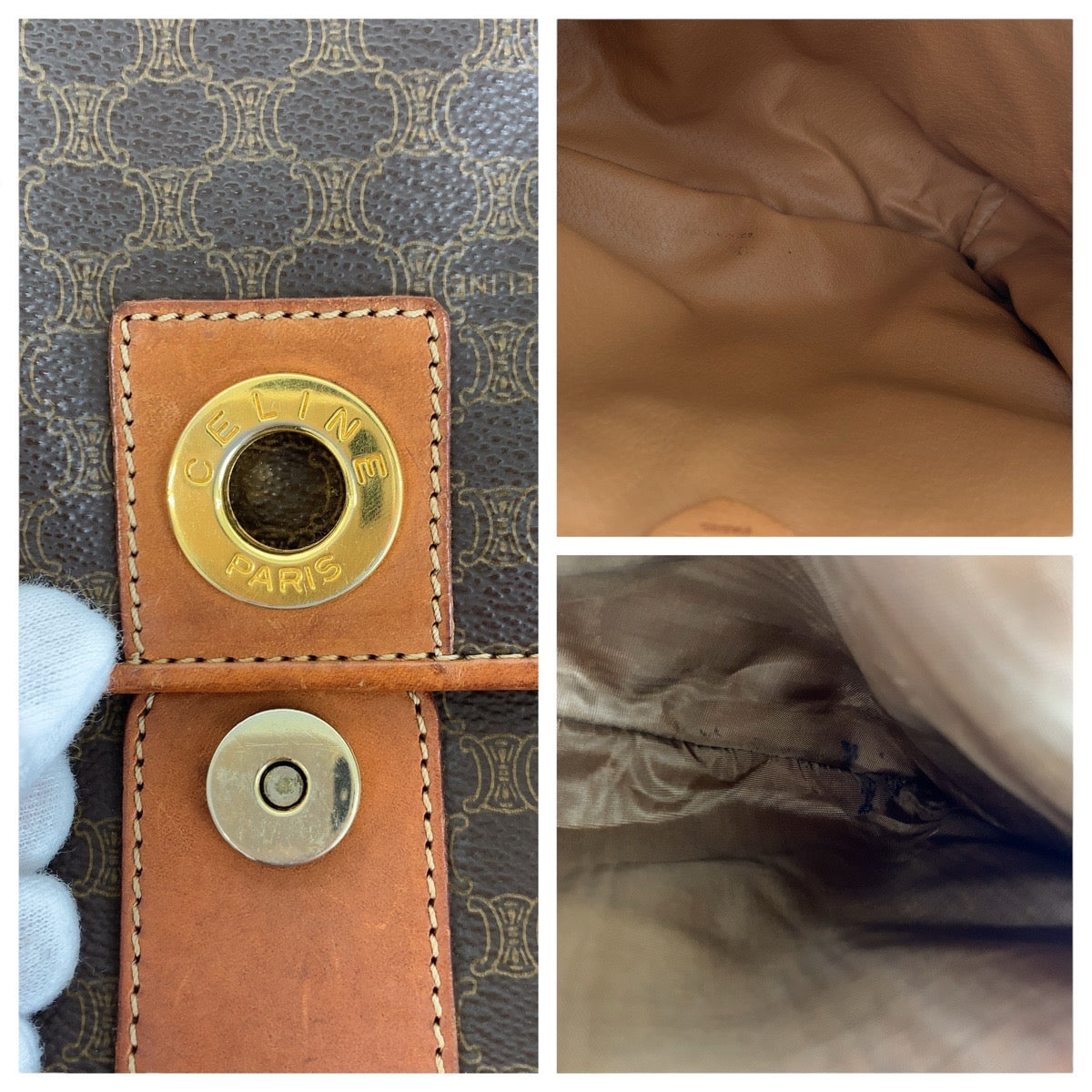 17812
CELINE セリーヌ ヴィンテージ マカダム サークルロゴ ブラウン ゴールド金具 PVC / レザー ショルダーバッグ ポシェット  レディース AB46