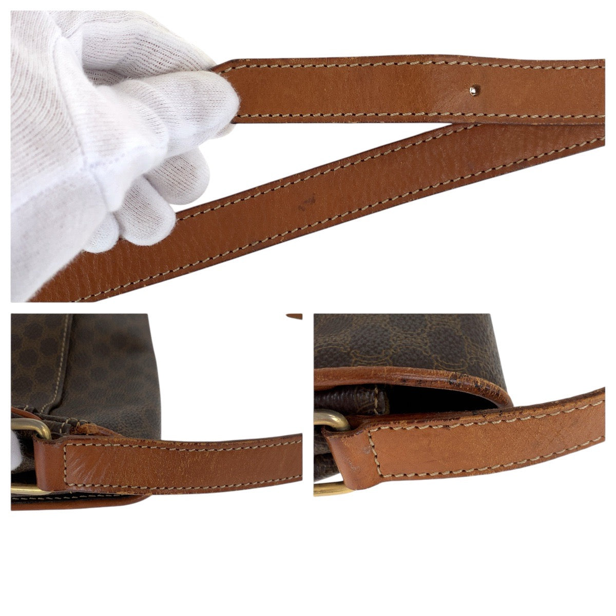 17812
CELINE セリーヌ ヴィンテージ マカダム サークルロゴ ブラウン ゴールド金具 PVC / レザー ショルダーバッグ ポシェット  レディース AB46