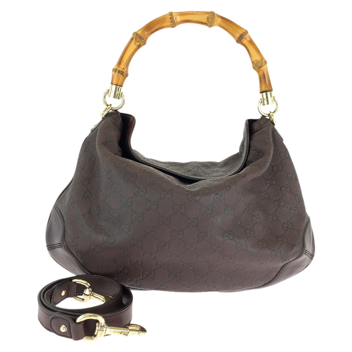 17813
GUCCI グッチ グッチシマ バンブー ブラウン ゴールド金具 レザー 169961 ショルダーバッグ 2way  レディース A78