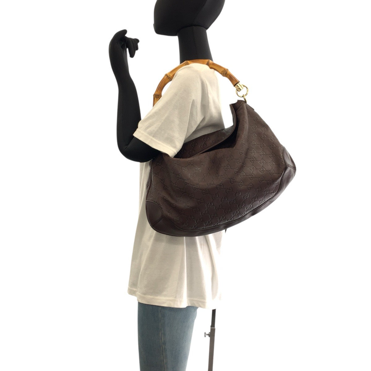 17813
GUCCI グッチ グッチシマ バンブー ブラウン ゴールド金具 レザー 169961 ショルダーバッグ 2way  レディース A78