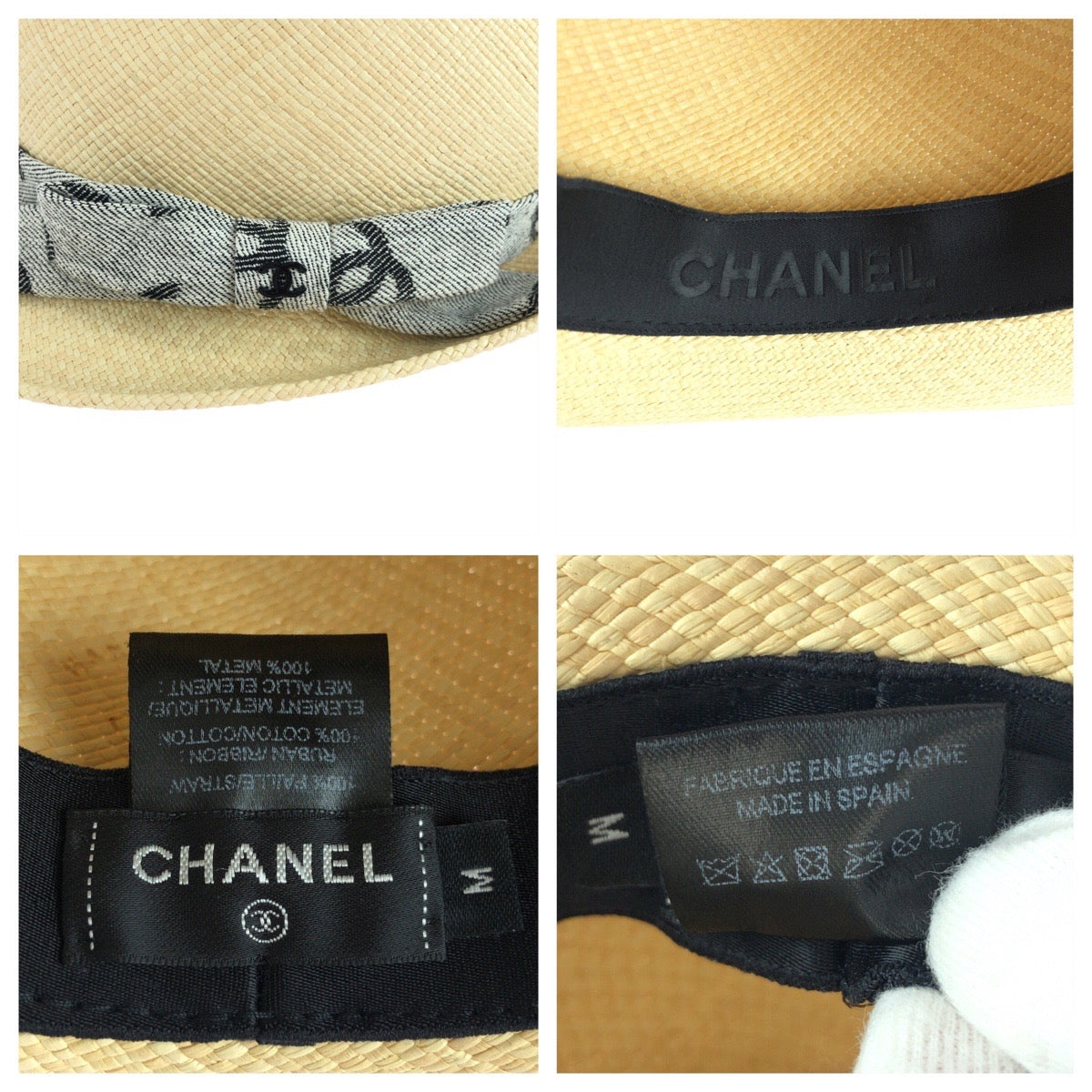 17815
CHANEL シャネル ココマーク ベージュ グレー ストロー ストローハット 麦わら帽子  レディース N85
