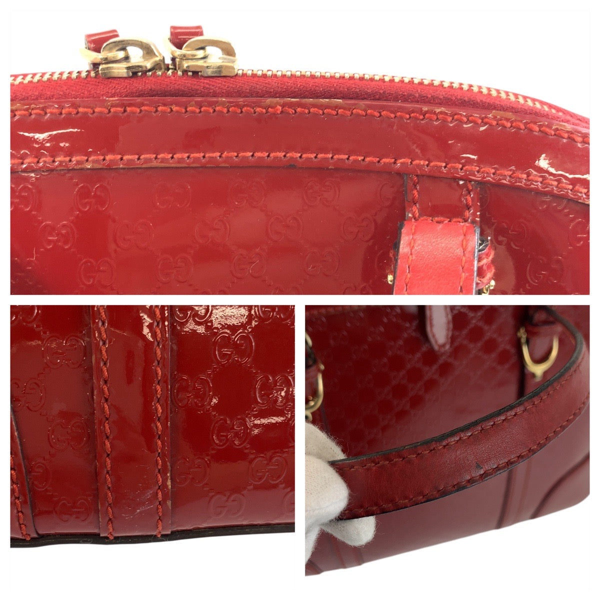 17817
GUCCI グッチ マイクログッチシマ レッド ゴールド金具 エナメル 309617 ハンドバッグ ショルダーバッグ 2way  レディース AB54