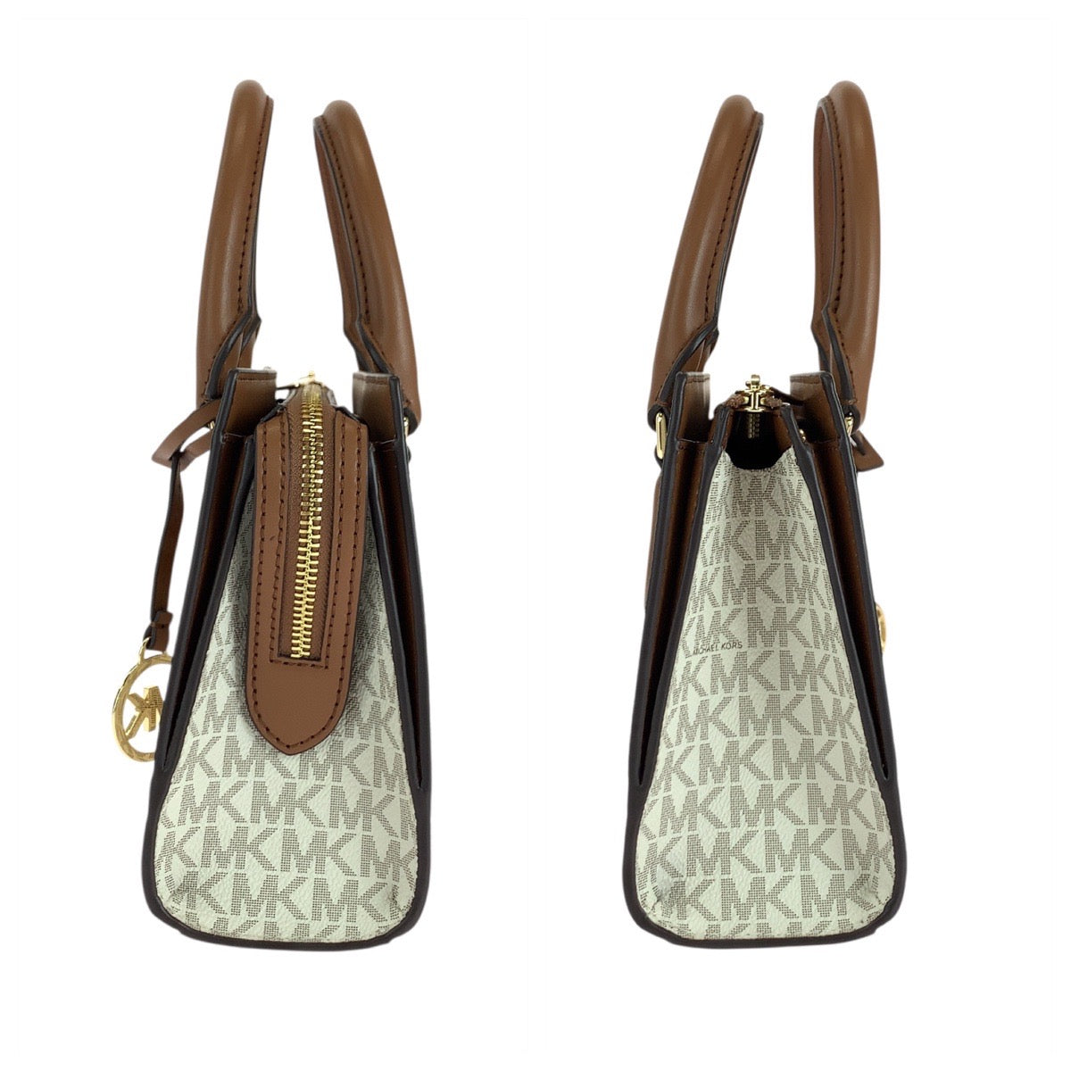 17820
Michael Kors マイケルコース MKシグネチャー シェイラ センタージップ サッチェル ホワイト ブラウン ゴールド金具 PVC ショルダーバッグ ハンドバッグ トートバッグ 2way  レディース S19