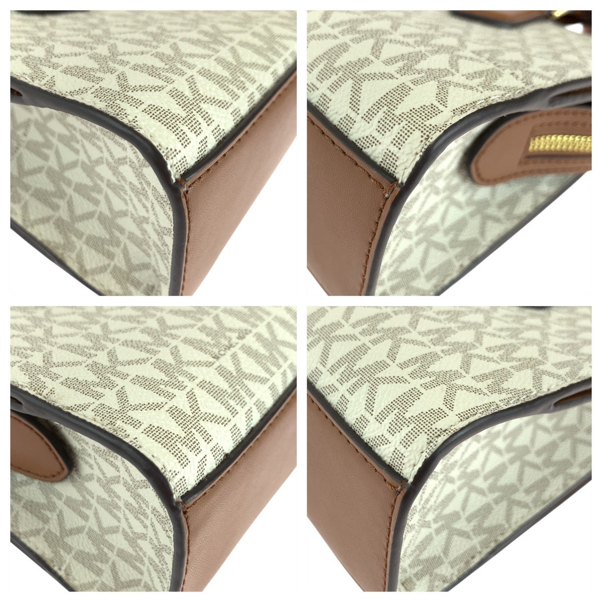 17820
Michael Kors マイケルコース MKシグネチャー シェイラ センタージップ サッチェル ホワイト ブラウン ゴールド金具 PVC ショルダーバッグ ハンドバッグ トートバッグ 2way  レディース S19