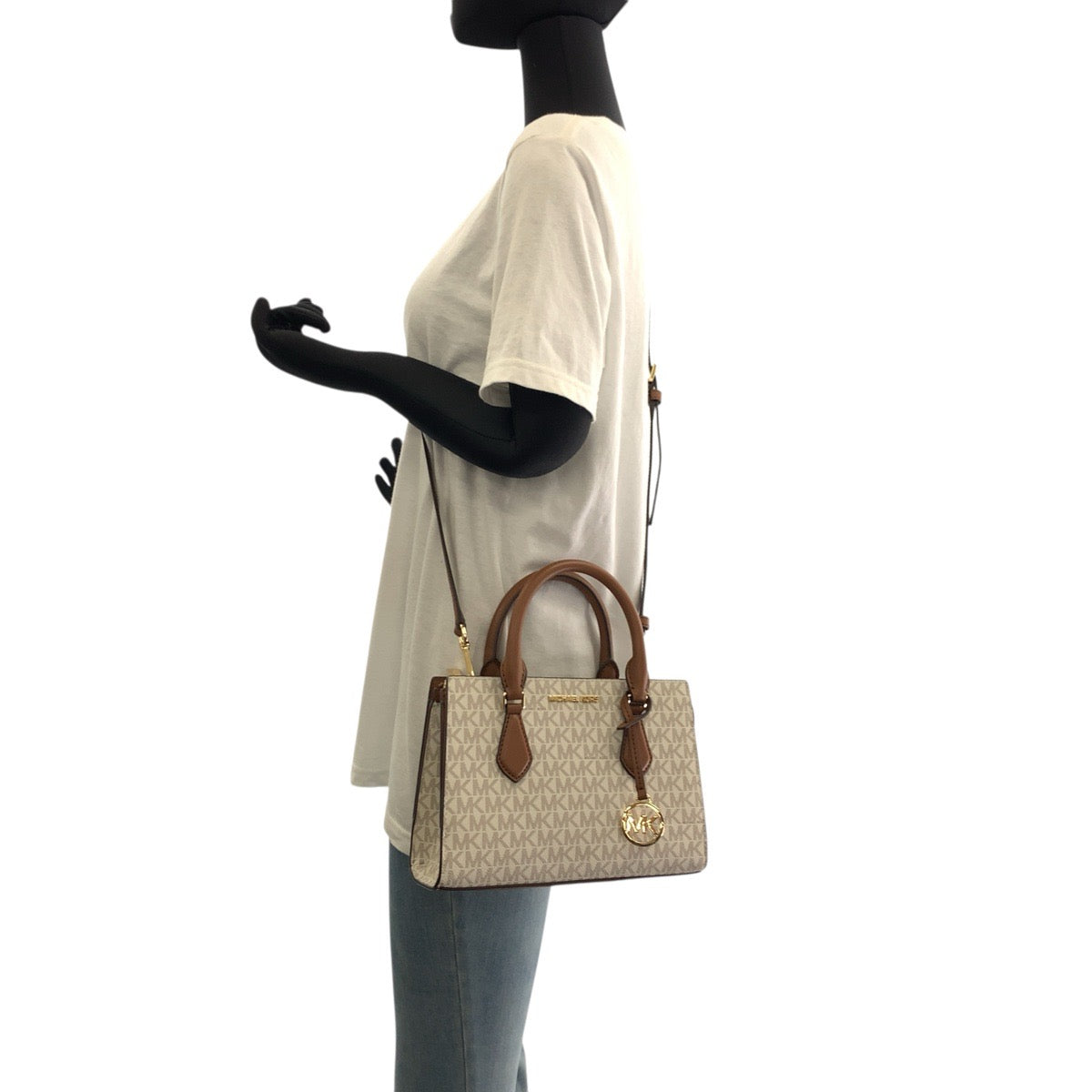 17820
Michael Kors マイケルコース MKシグネチャー シェイラ センタージップ サッチェル ホワイト ブラウン ゴールド金具 PVC ショルダーバッグ ハンドバッグ トートバッグ 2way  レディース S19