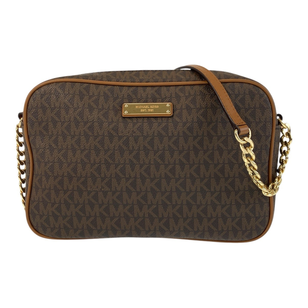 17821
Michael Kors マイケルコース ブラウン ゴールド金具 PVC ショルダーバッグ ポシェット  レディース A16