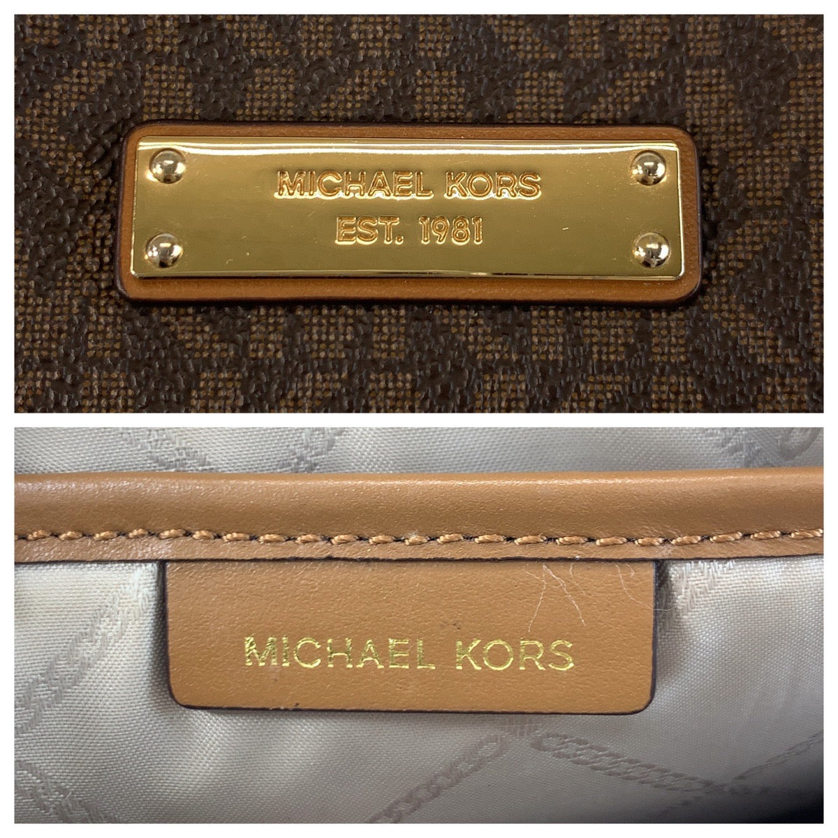 17821
Michael Kors マイケルコース ブラウン ゴールド金具 PVC ショルダーバッグ ポシェット  レディース A16