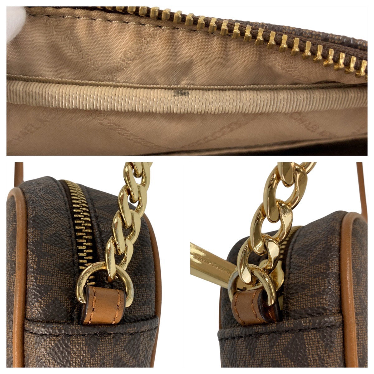 17821
Michael Kors マイケルコース ブラウン ゴールド金具 PVC ショルダーバッグ ポシェット  レディース A16