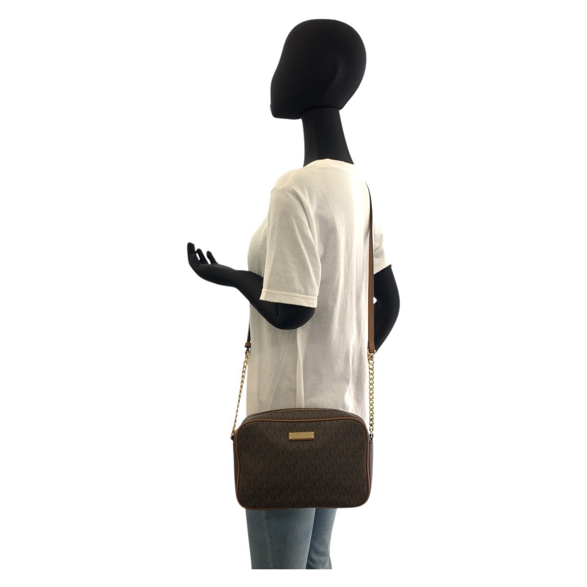 17821
Michael Kors マイケルコース ブラウン ゴールド金具 PVC ショルダーバッグ ポシェット  レディース A16