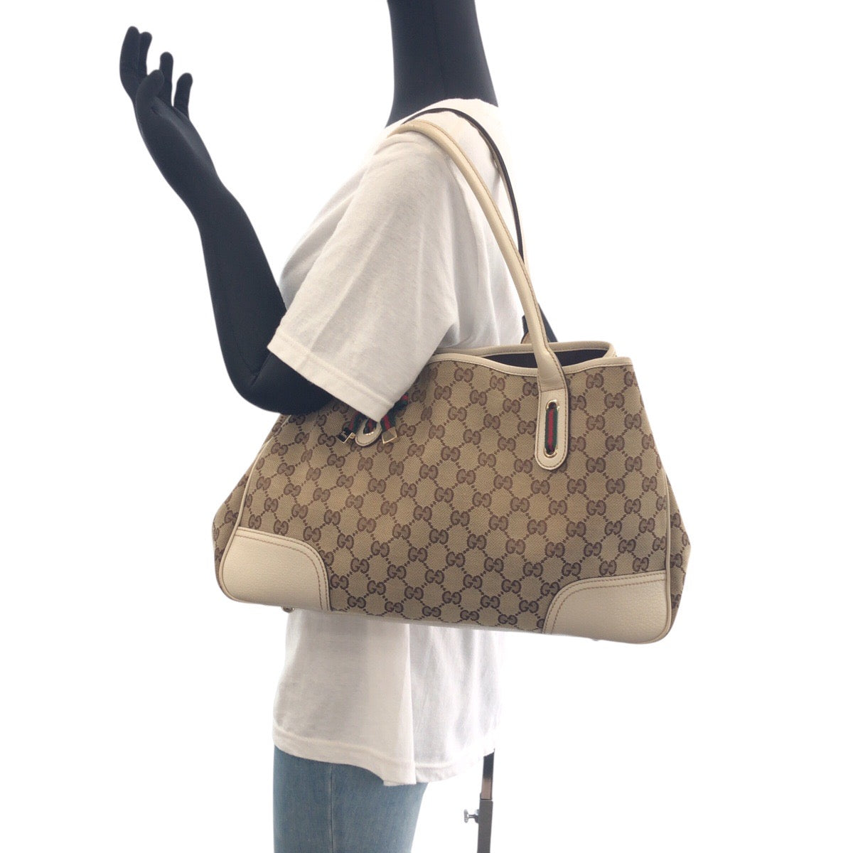 17823
GUCCI グッチ シェリーライン ベージュ アイボリー ゴールド金具 GGキャンバス / レザー 168805 トートバッグ ショルダーバッグ  レディース ABP54