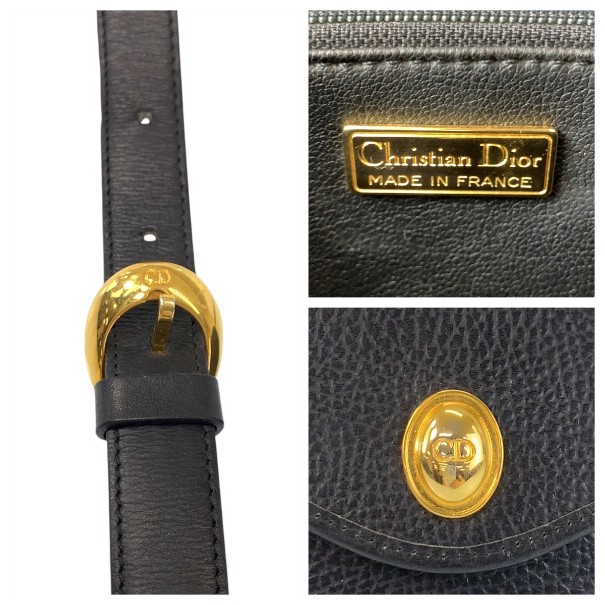 17824
Christian Dior クリスチャンディオール ヴィンテージ CDロゴ ブラック 黒 ゴールド金具 レザー ショルダーバッグ ポシェット  レディース A46