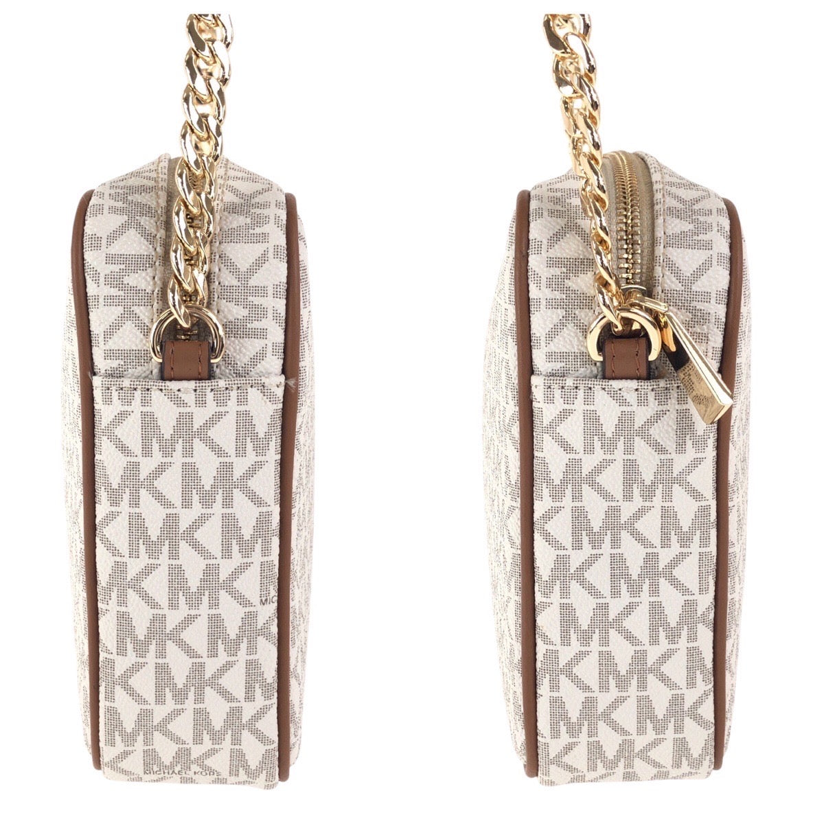 17826
Michael Kors マイケルコース アイボリー ブラウン ゴールド金具 PVC 斜め掛け ショルダーバッグ レディース S18