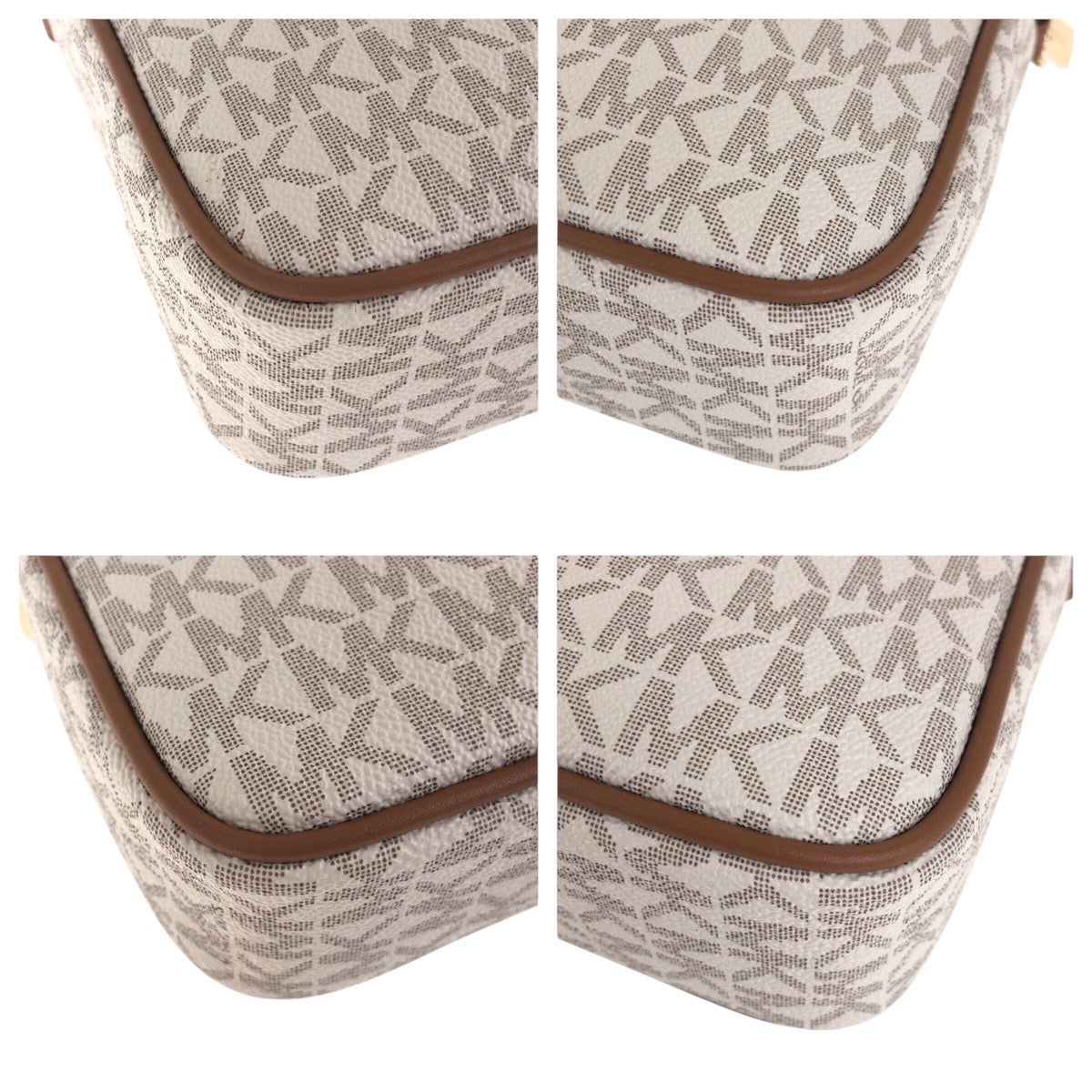 17826
Michael Kors マイケルコース アイボリー ブラウン ゴールド金具 PVC 斜め掛け ショルダーバッグ レディース S18