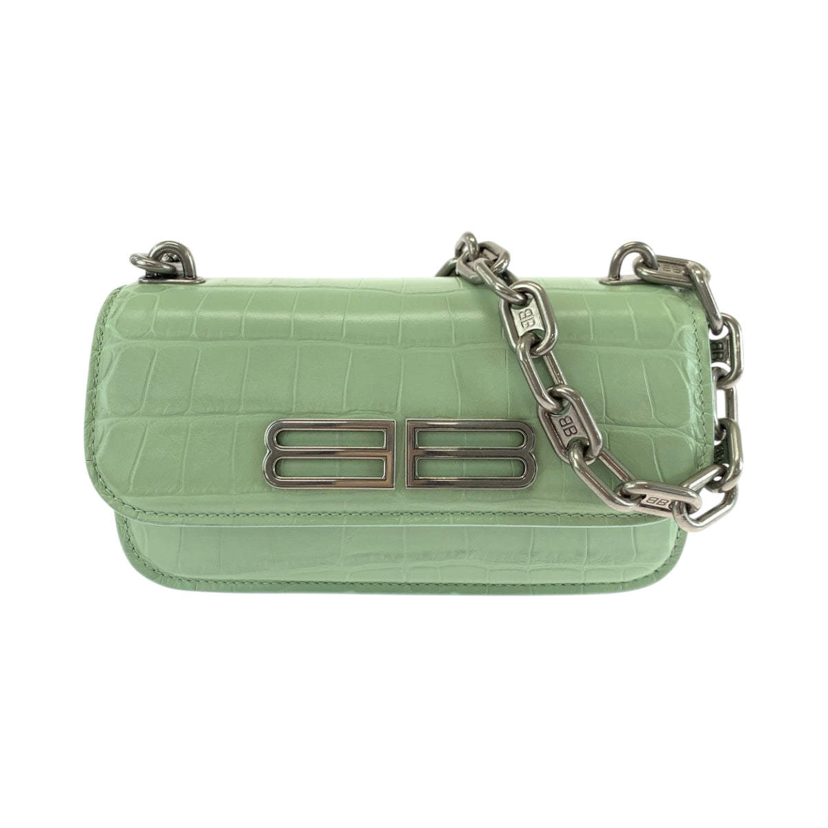 17827
BALENCIAGA バレンシアガ ゴシップ ロゴ ライトグリーン シルバー金具 レザー チェーンショルダーバッグ ポシェット  レディース