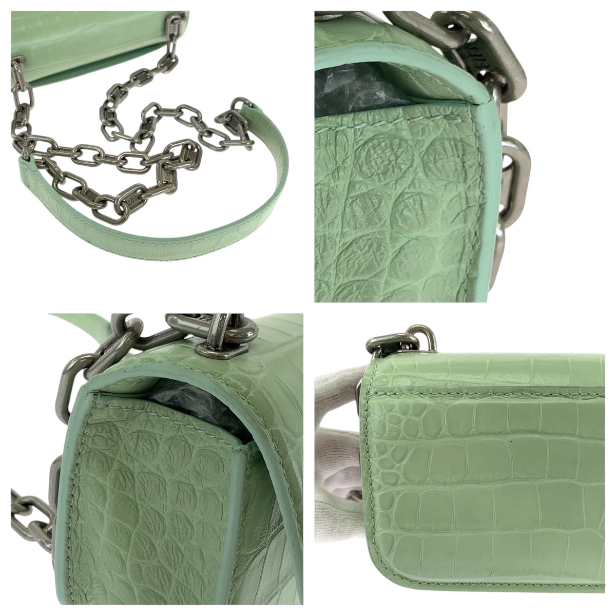 17827
BALENCIAGA バレンシアガ ゴシップ ロゴ ライトグリーン シルバー金具 レザー チェーンショルダーバッグ ポシェット  レディース