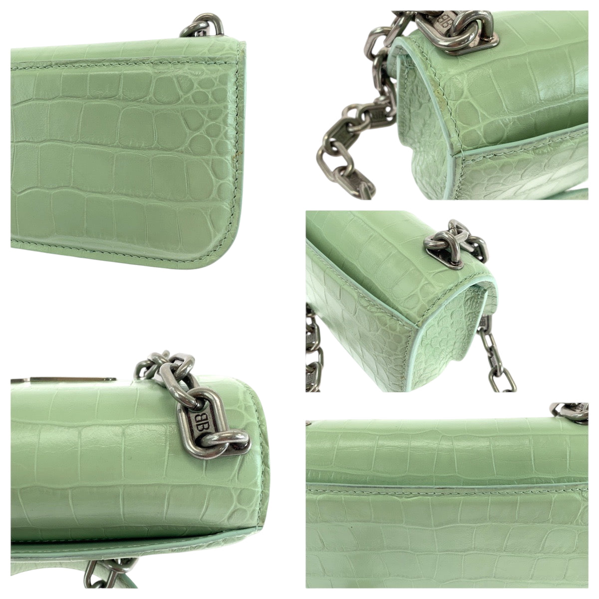 17827
BALENCIAGA バレンシアガ ゴシップ ロゴ ライトグリーン シルバー金具 レザー チェーンショルダーバッグ ポシェット  レディース