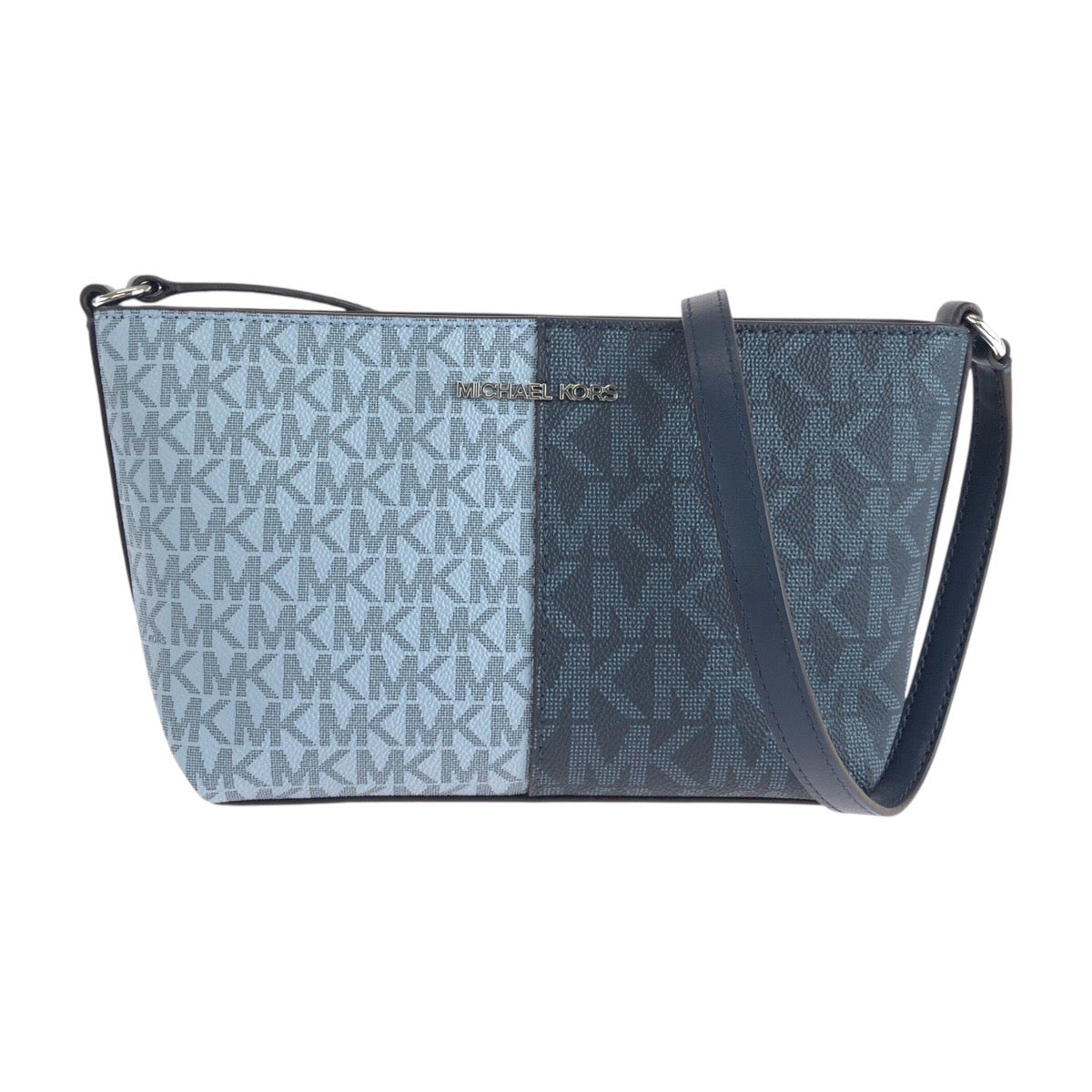 17829
Michael Kors マイケルコース MKシグネチャー ツートーン ブルー ネイビー シルバー金具 PVC ショルダーバッグ ポシェット レディース N23