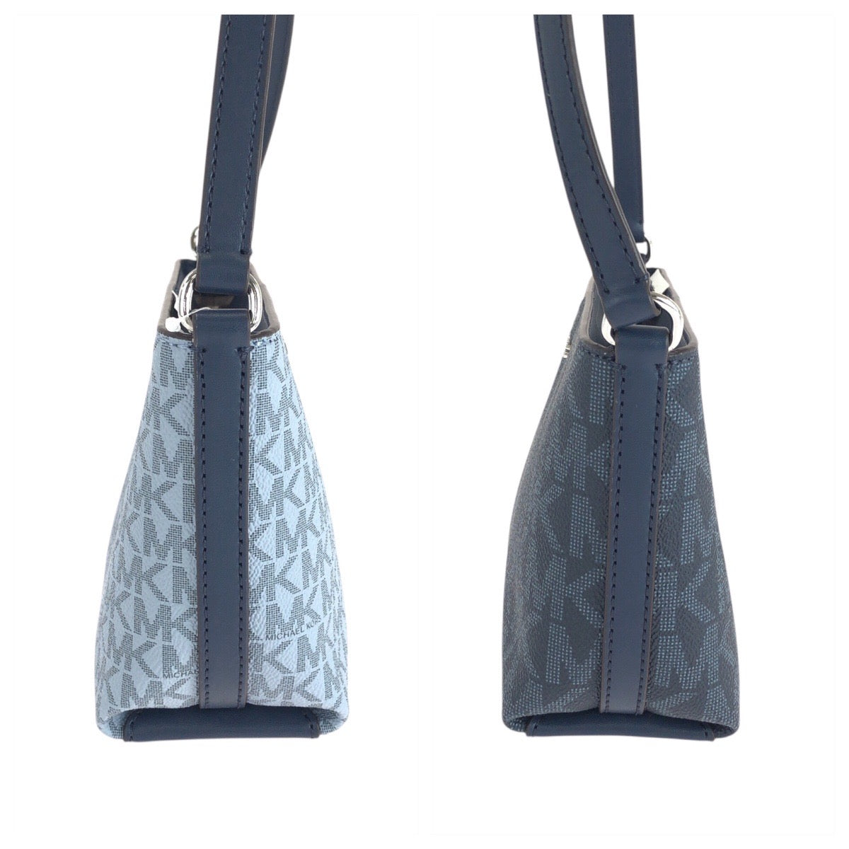 17829
Michael Kors マイケルコース MKシグネチャー ツートーン ブルー ネイビー シルバー金具 PVC ショルダーバッグ ポシェット レディース N23