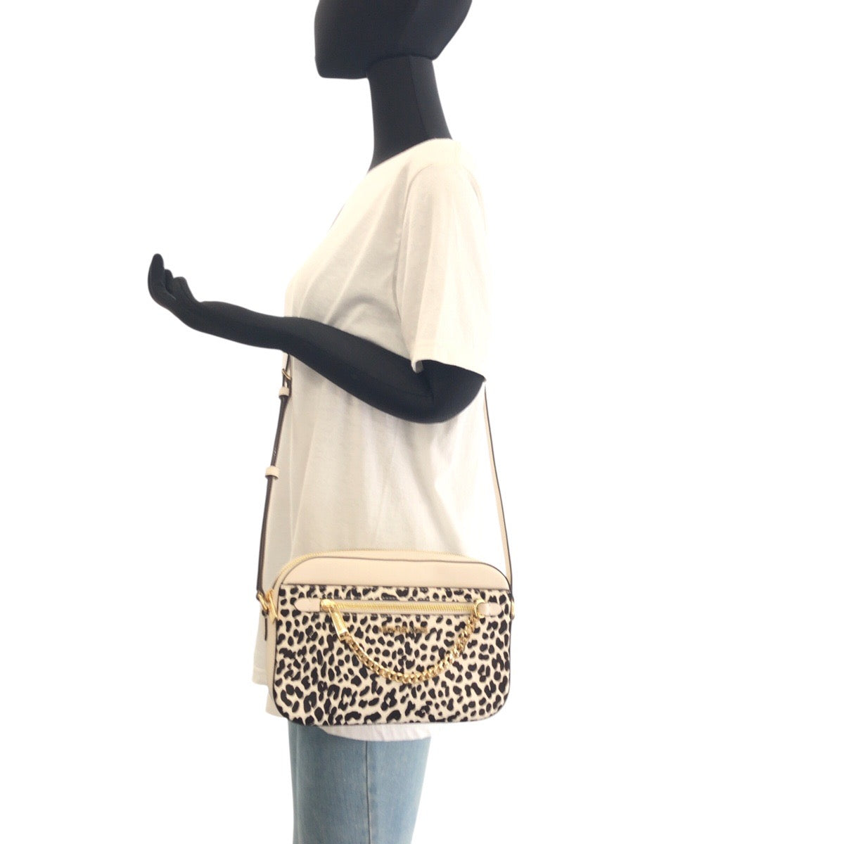 17832
Michael Kors マイケルコース ホワイト ゴールド金具 ハラコ / レザー ショルダーバッグ ポシェット レディース N23