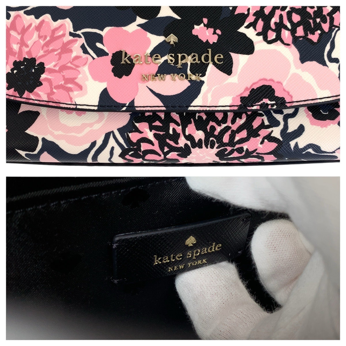 17833
Kate Spade ケイトスペード フラワー ピンク ブラック ゴールド金具 PVC ショルダーバッグ ポシェット レディース N23