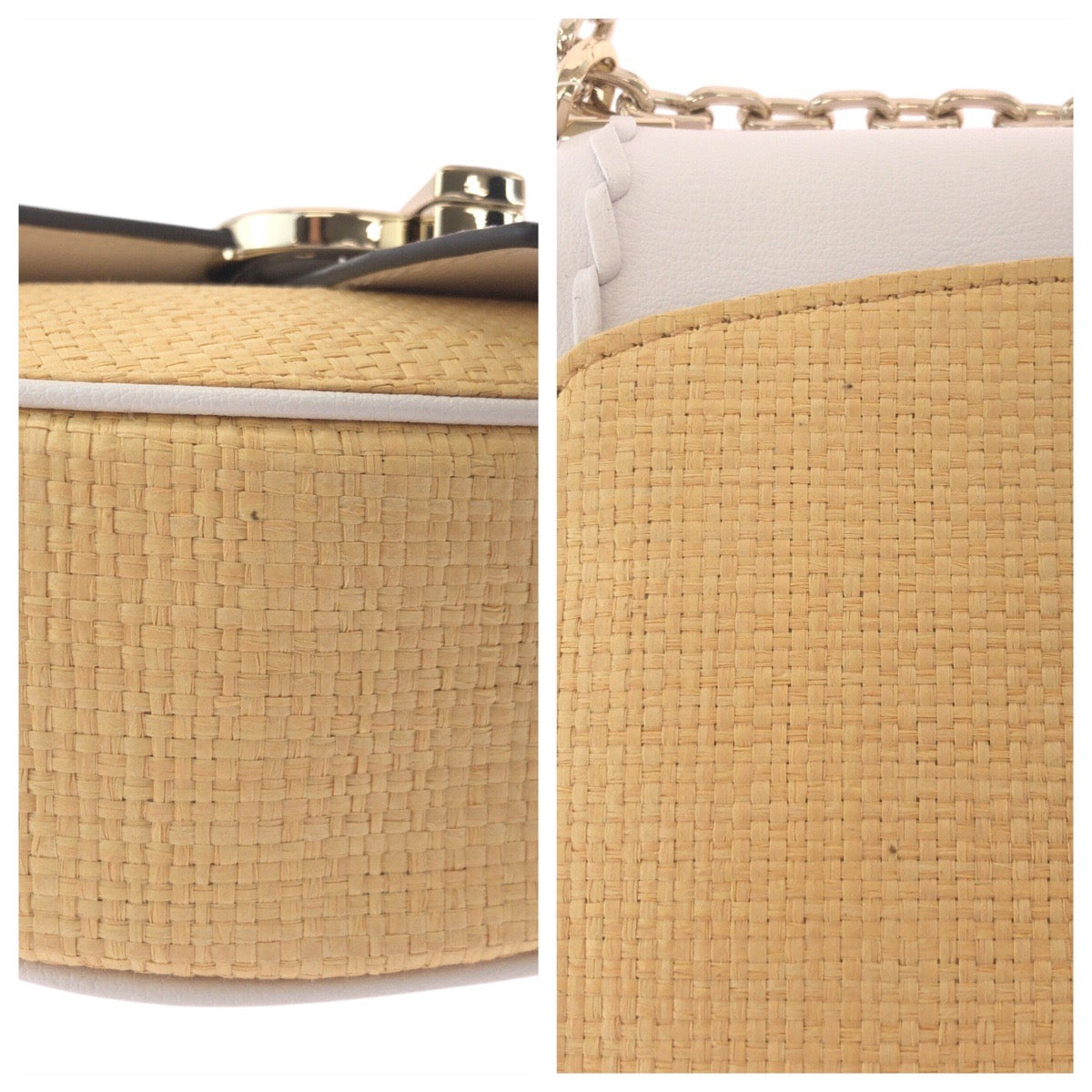 17836
Kate Spade ケイトスペード ホワイト レザー / ラフィア ショルダーバッグ ポシェット レディース N23