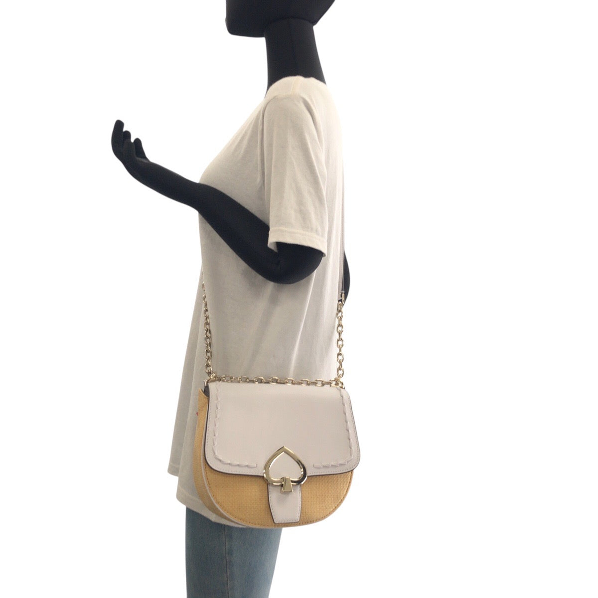 17836
Kate Spade ケイトスペード ホワイト レザー / ラフィア ショルダーバッグ ポシェット レディース N23