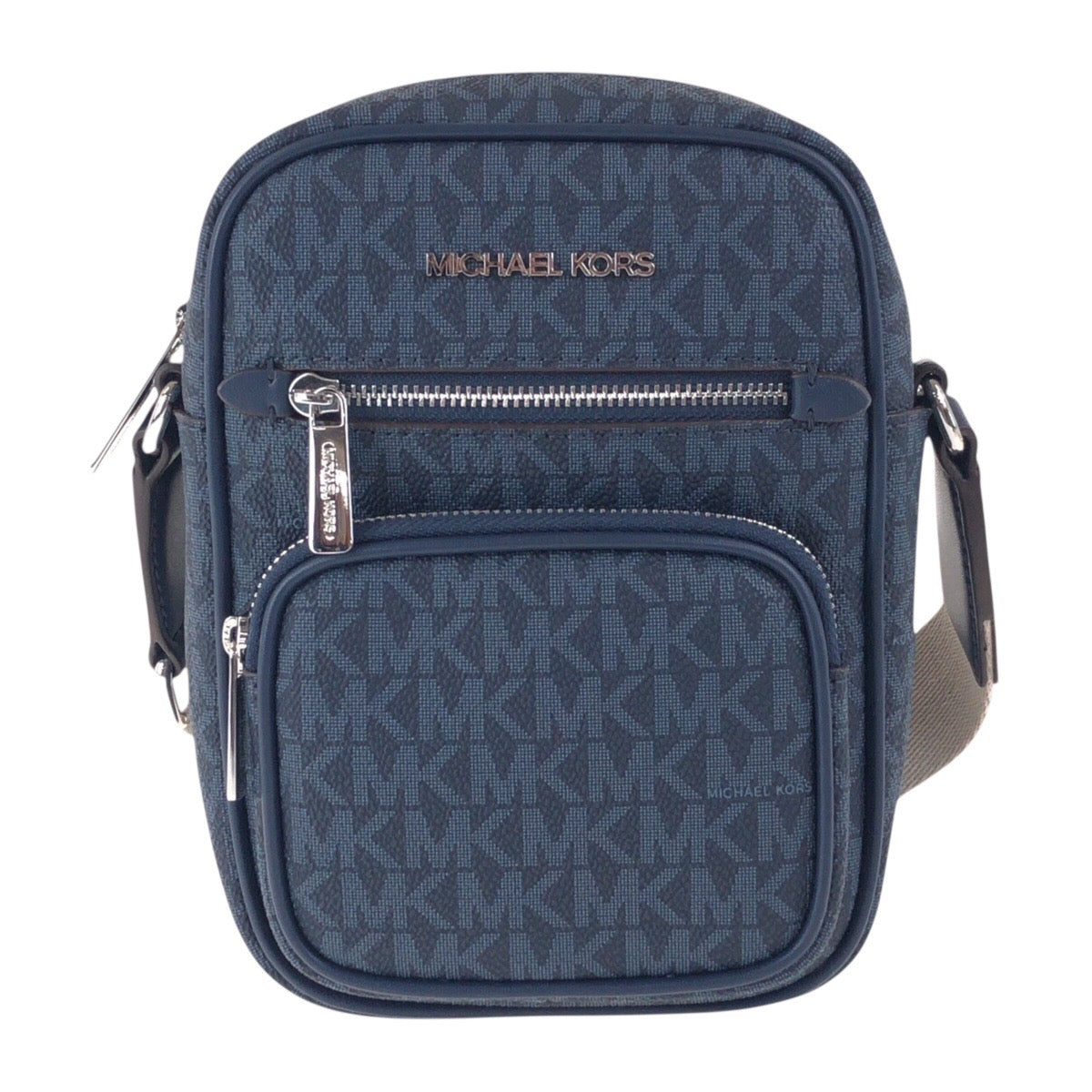 17837
Michael Kors マイケルコース ネイビー ベージュ シルバー金具 レザー 斜め掛け ショルダーバッグ レディース N23