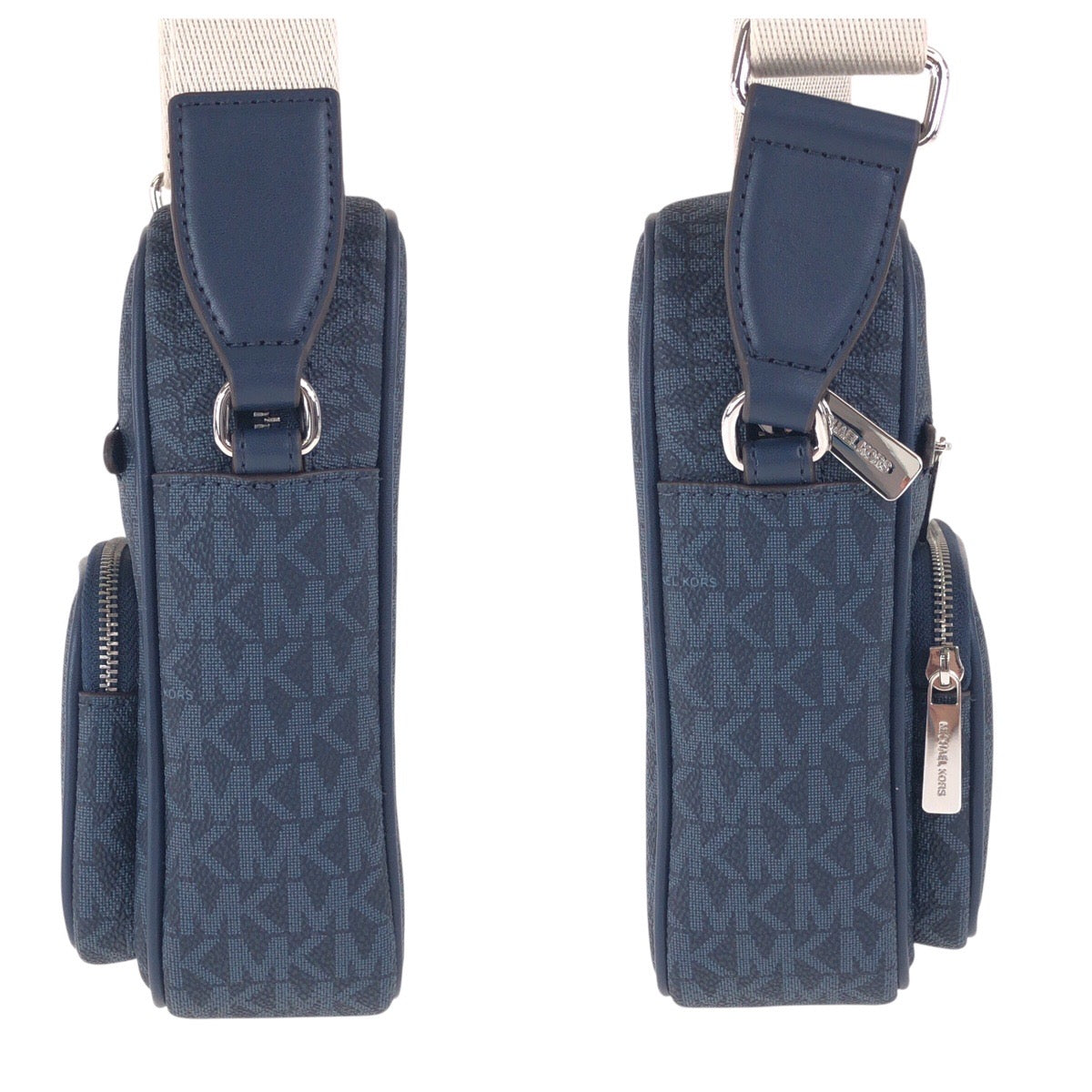 17837
Michael Kors マイケルコース ネイビー ベージュ シルバー金具 レザー 斜め掛け ショルダーバッグ レディース N23