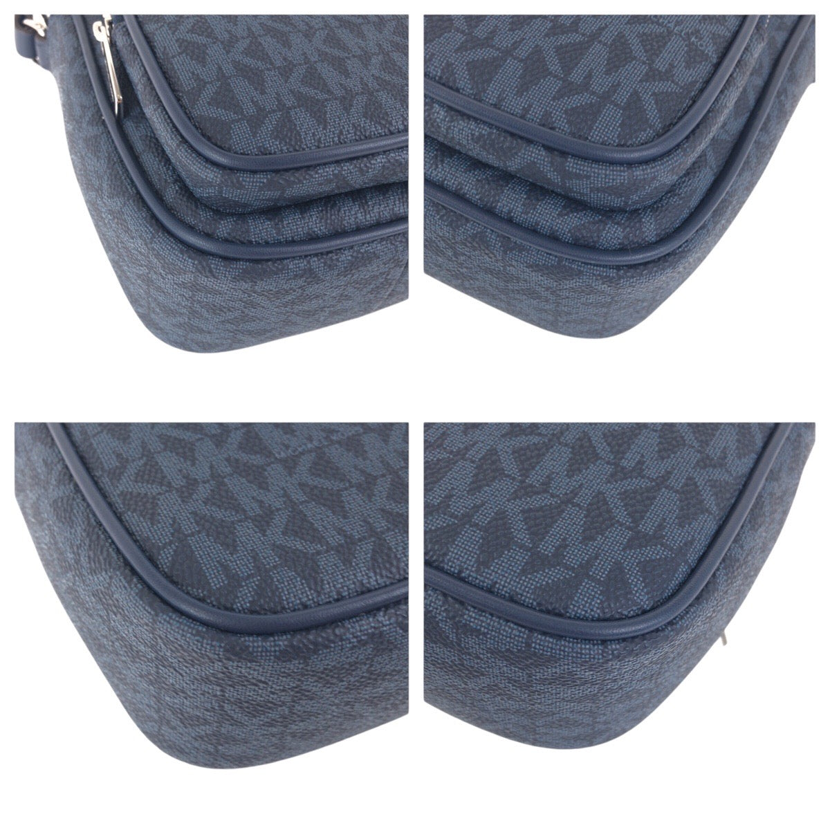 17837
Michael Kors マイケルコース ネイビー ベージュ シルバー金具 レザー 斜め掛け ショルダーバッグ レディース N23