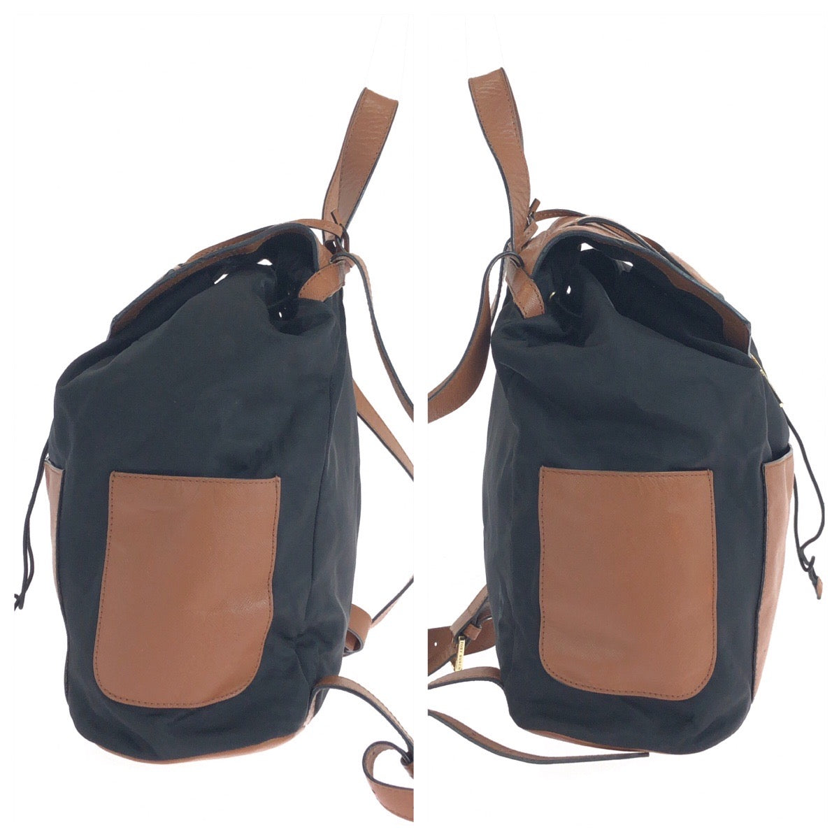 17842
Tory Burch トリーバーチ ブラック 黒 ブラウン ゴールド金具 ナイロン / レザー HST036 0913 リュック バックパック レディース AB