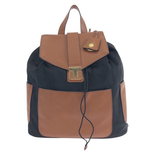 17842
Tory Burch トリーバーチ ブラック 黒 ブラウン ゴールド金具 ナイロン / レザー HST036 0913 リュック バックパック レディース AB
