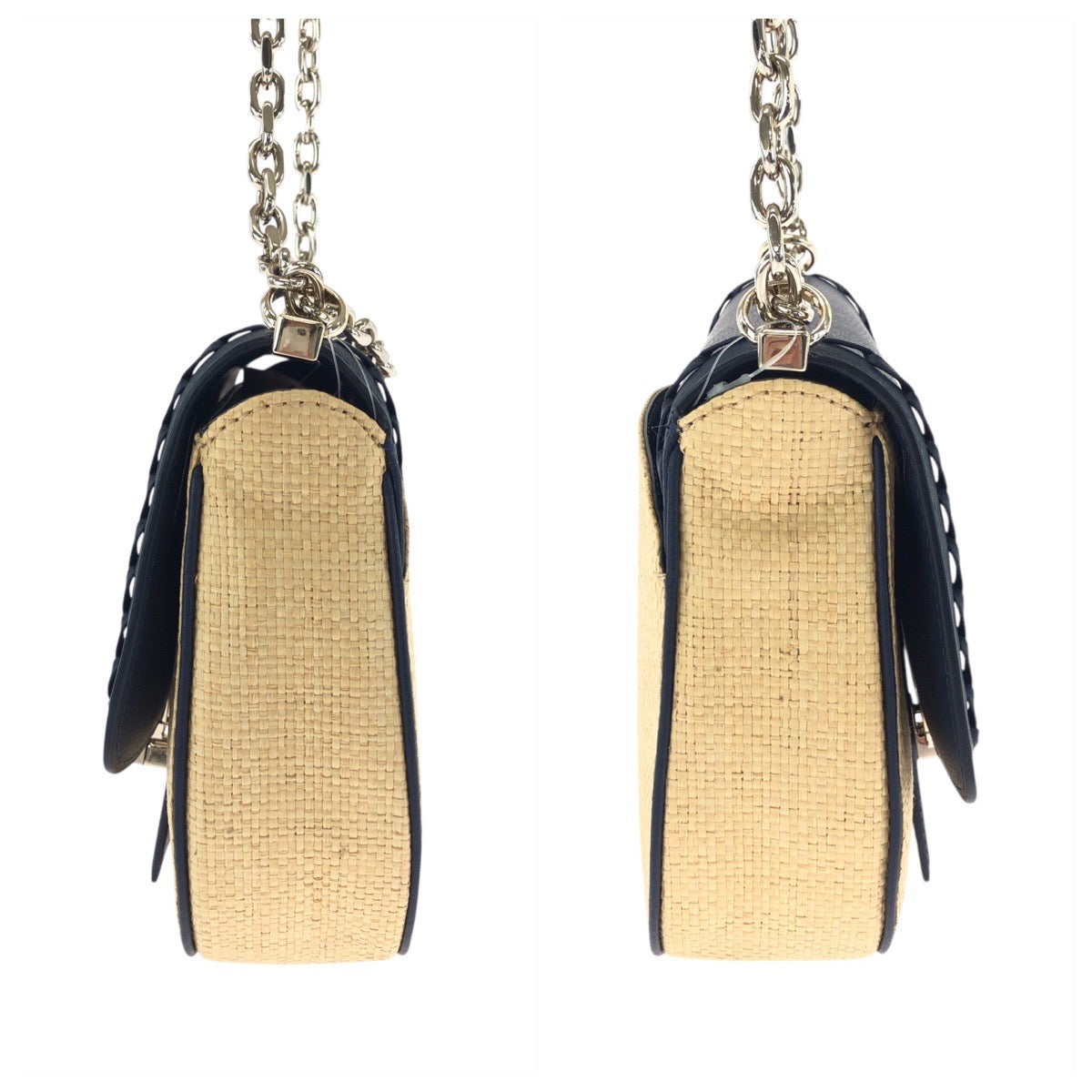 17843
Kate Spade ケイトスペード ネイビー レザー / ラフィア ショルダーバッグ ポシェット レディース N23