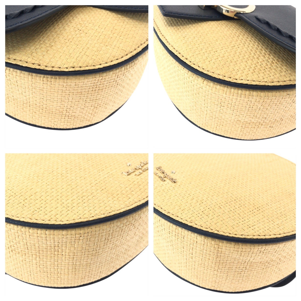 17843
Kate Spade ケイトスペード ネイビー レザー / ラフィア ショルダーバッグ ポシェット レディース N23