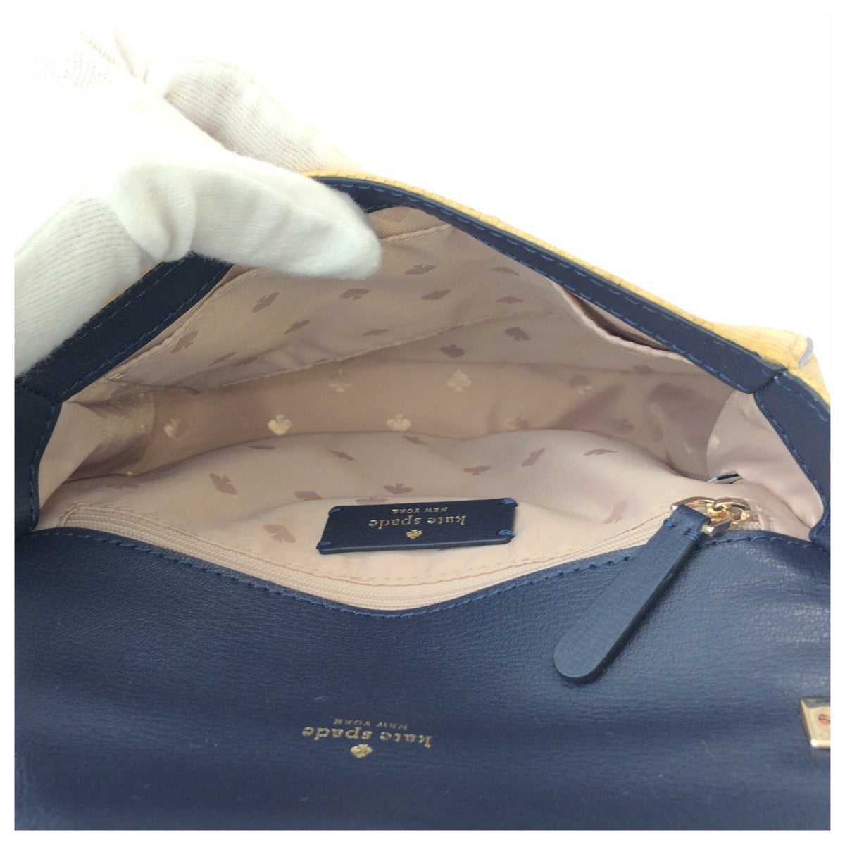 17843
Kate Spade ケイトスペード ネイビー レザー / ラフィア ショルダーバッグ ポシェット レディース N23