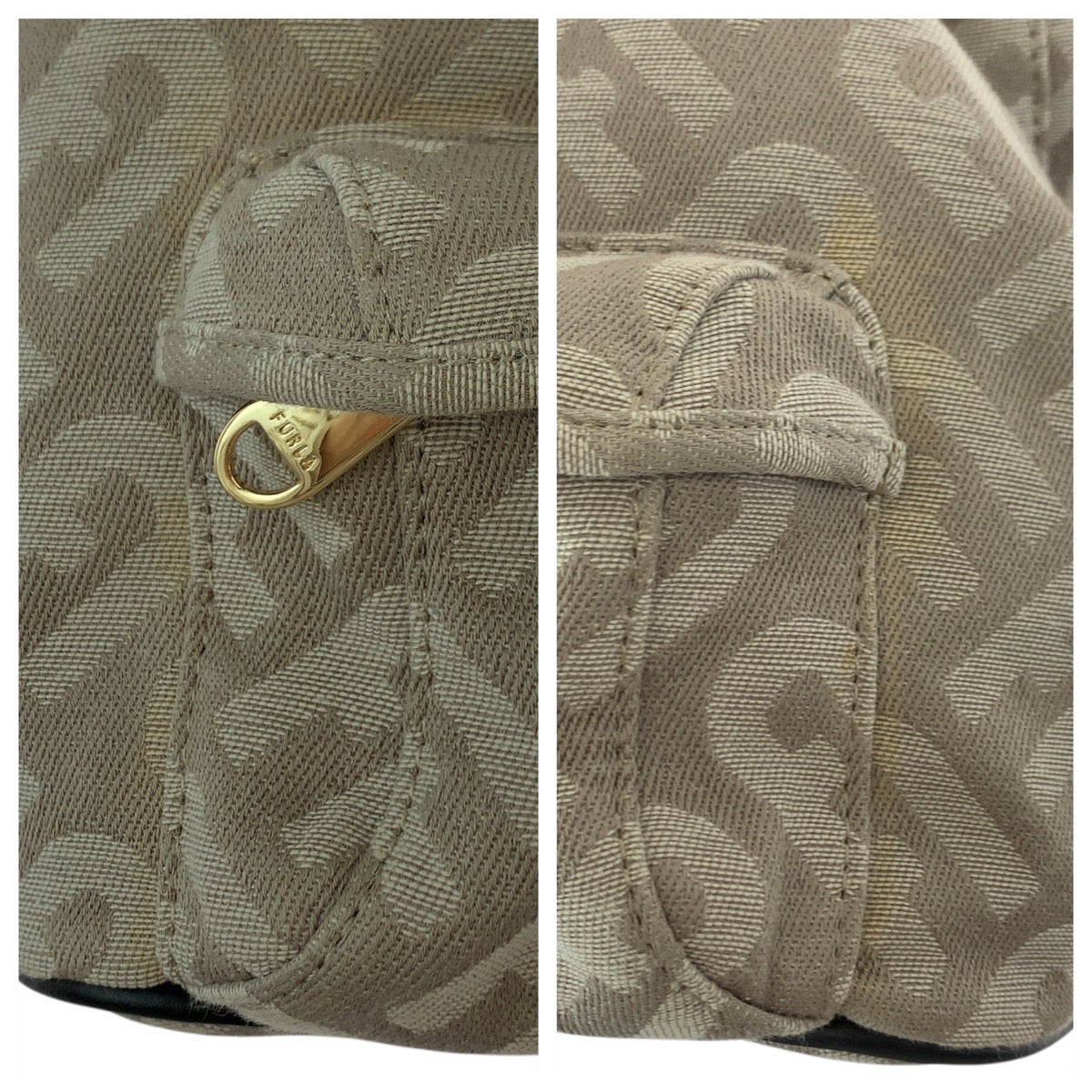 17844
Furla フルラ ベージュ ブラック ゴールド金具 キャンバス / レザー リュック バックパック  レディース ABP14