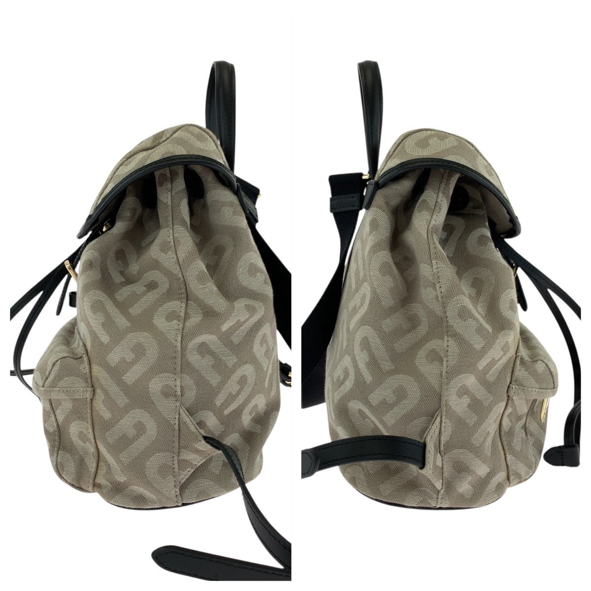 17844
Furla フルラ ベージュ ブラック ゴールド金具 キャンバス / レザー リュック バックパック  レディース ABP14