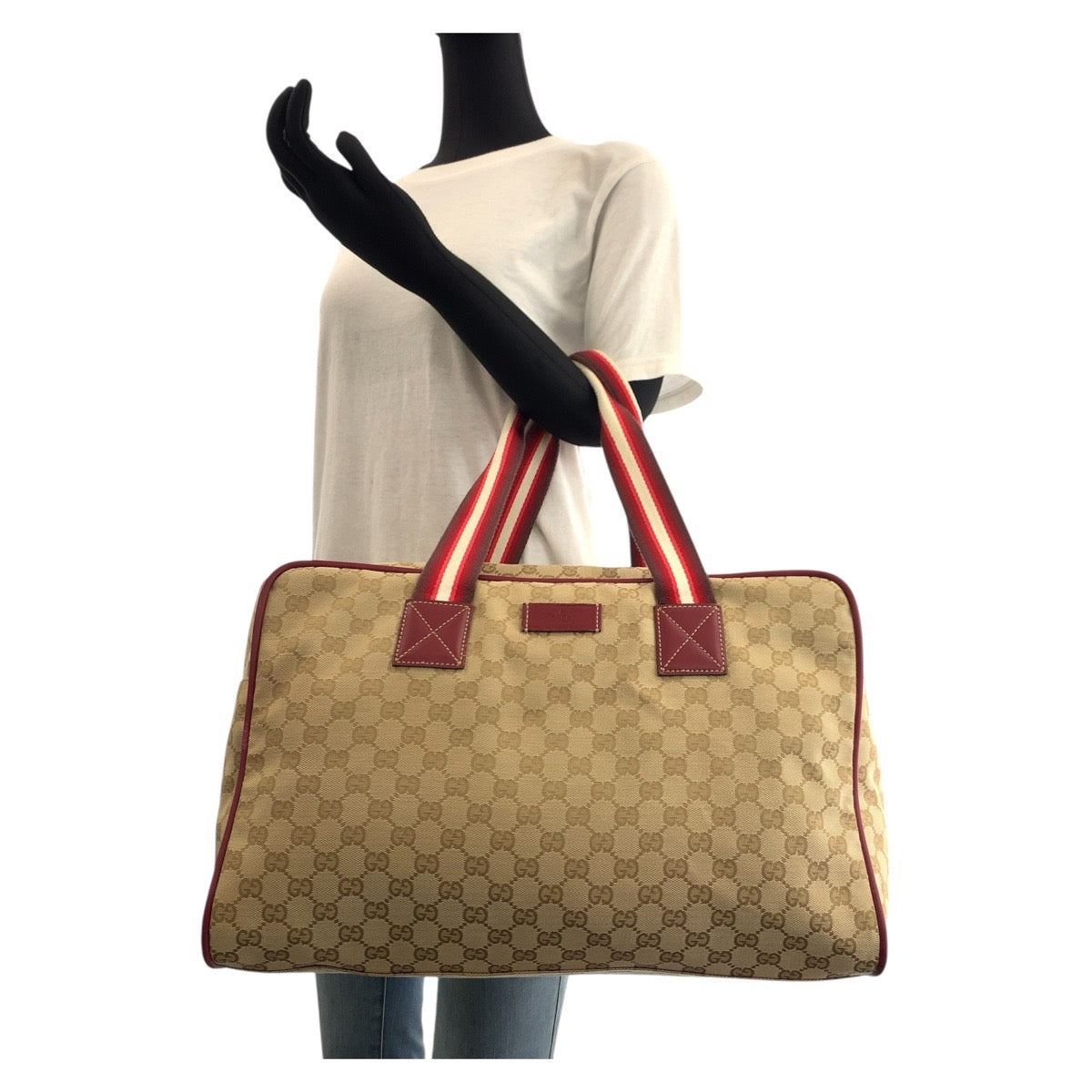 17845
GUCCI グッチ シェリーライン ベージュ ボルドー シルバー金具 GGキャンバス / レザー 153240 ボストンバッグ 男女兼用 レディース ABP62