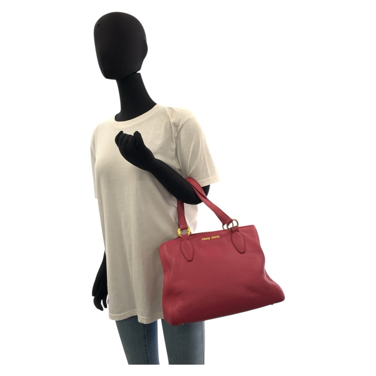 17848
Miu Miu ミュウ ミュウ ヴィッテロ カリブ ピンク ゴールド金具 レザー ハンドバッグ トートバッグ ショルダーバッグ 2way  レディース ABP48