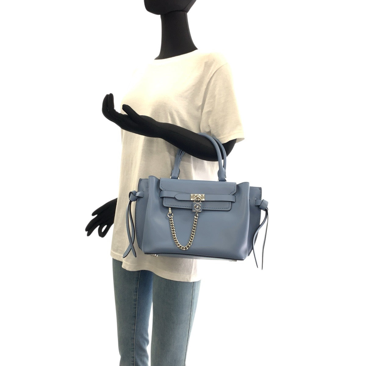 17851
Michael Kors マイケルコース ハミルトンレガシー ベルテッドサッチェル スモール ブルー シルバー金具 レザー ハンドバッグ ショルダーバッグ 2way レディース SA18