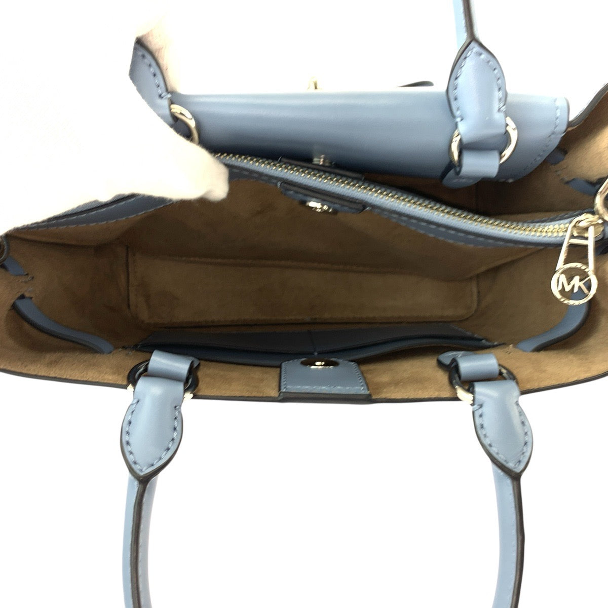 17851
Michael Kors マイケルコース ハミルトンレガシー ベルテッドサッチェル スモール ブルー シルバー金具 レザー ハンドバッグ ショルダーバッグ 2way レディース SA18