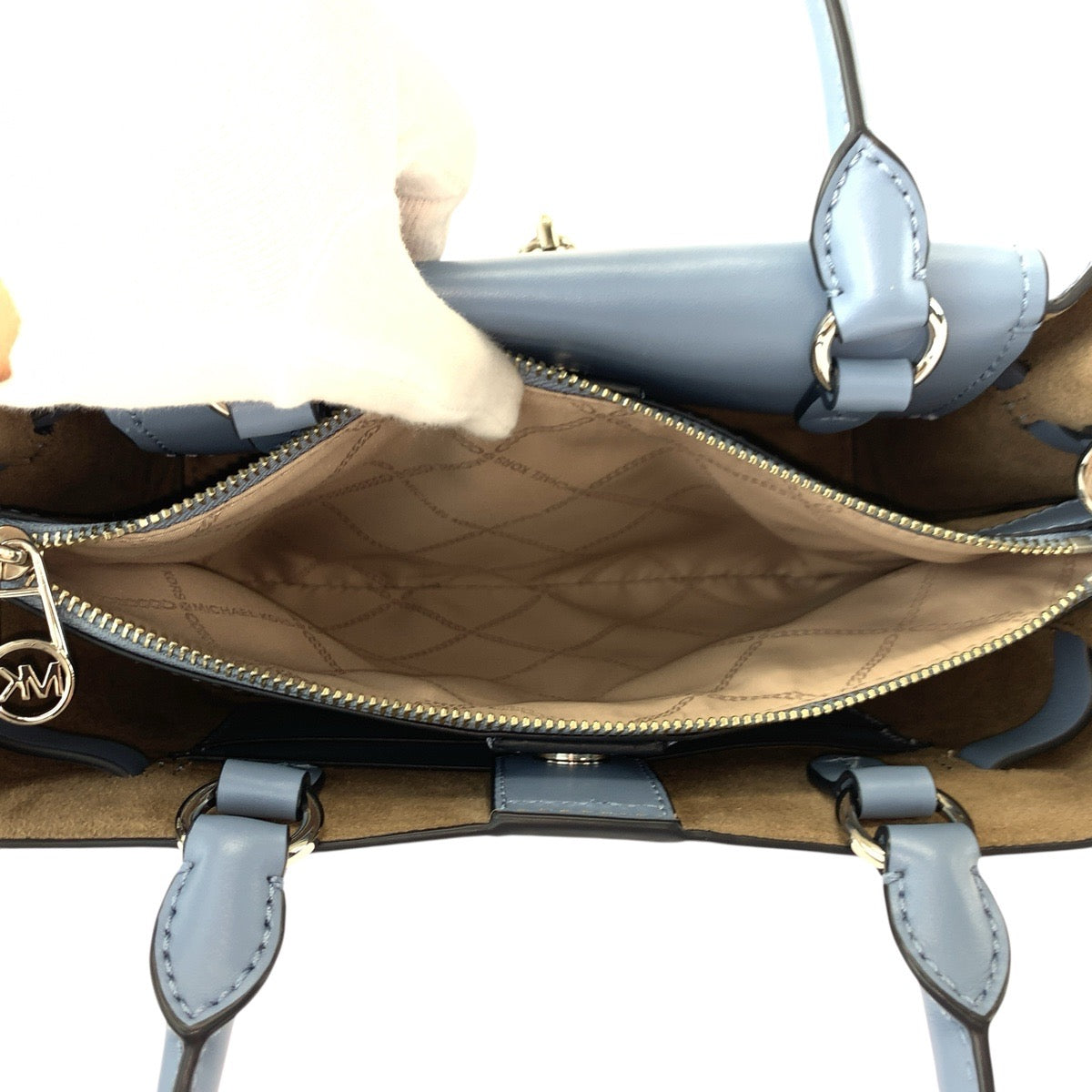 17851
Michael Kors マイケルコース ハミルトンレガシー ベルテッドサッチェル スモール ブルー シルバー金具 レザー ハンドバッグ ショルダーバッグ 2way レディース SA18