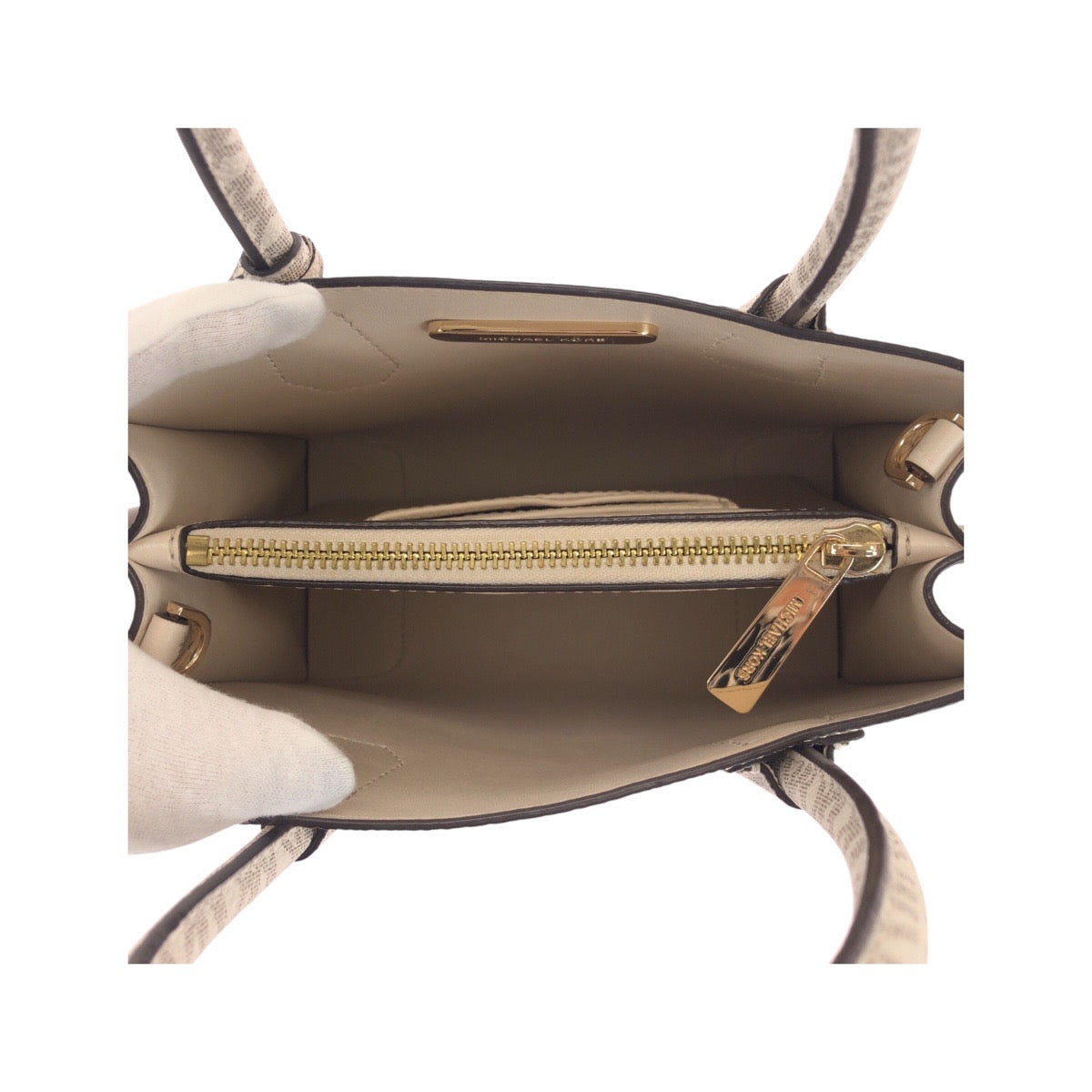 17852
Michael Kors マイケルコース ベージュ アイボリー ゴールド金具 レザー トートバッグ ショルダーバッグ 2way  レディース A15
