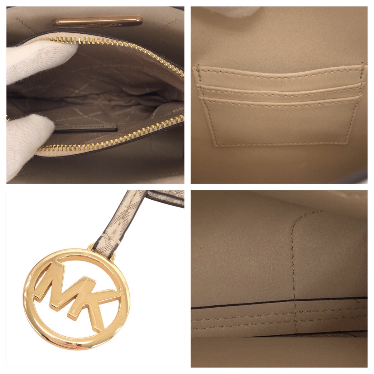 17852
Michael Kors マイケルコース ベージュ アイボリー ゴールド金具 レザー トートバッグ ショルダーバッグ 2way  レディース A15
