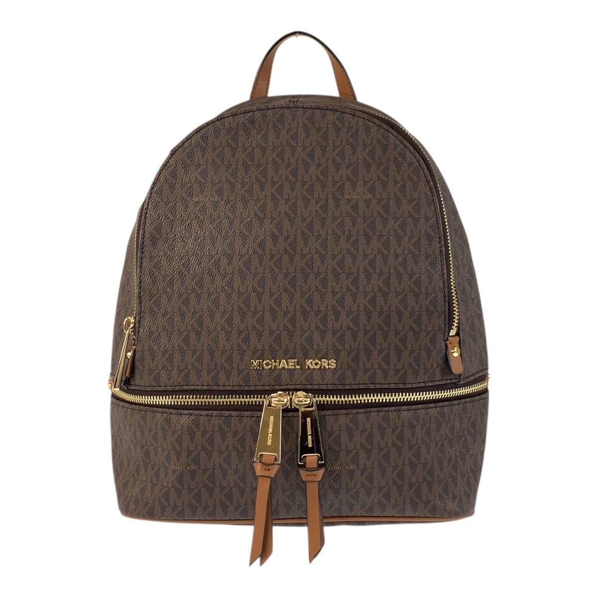 17856
Michael Kors マイケルコース MKシグネチャー リアジップ ブラウン ゴールド金具 PVC リュック バックパック  レディース ABP16