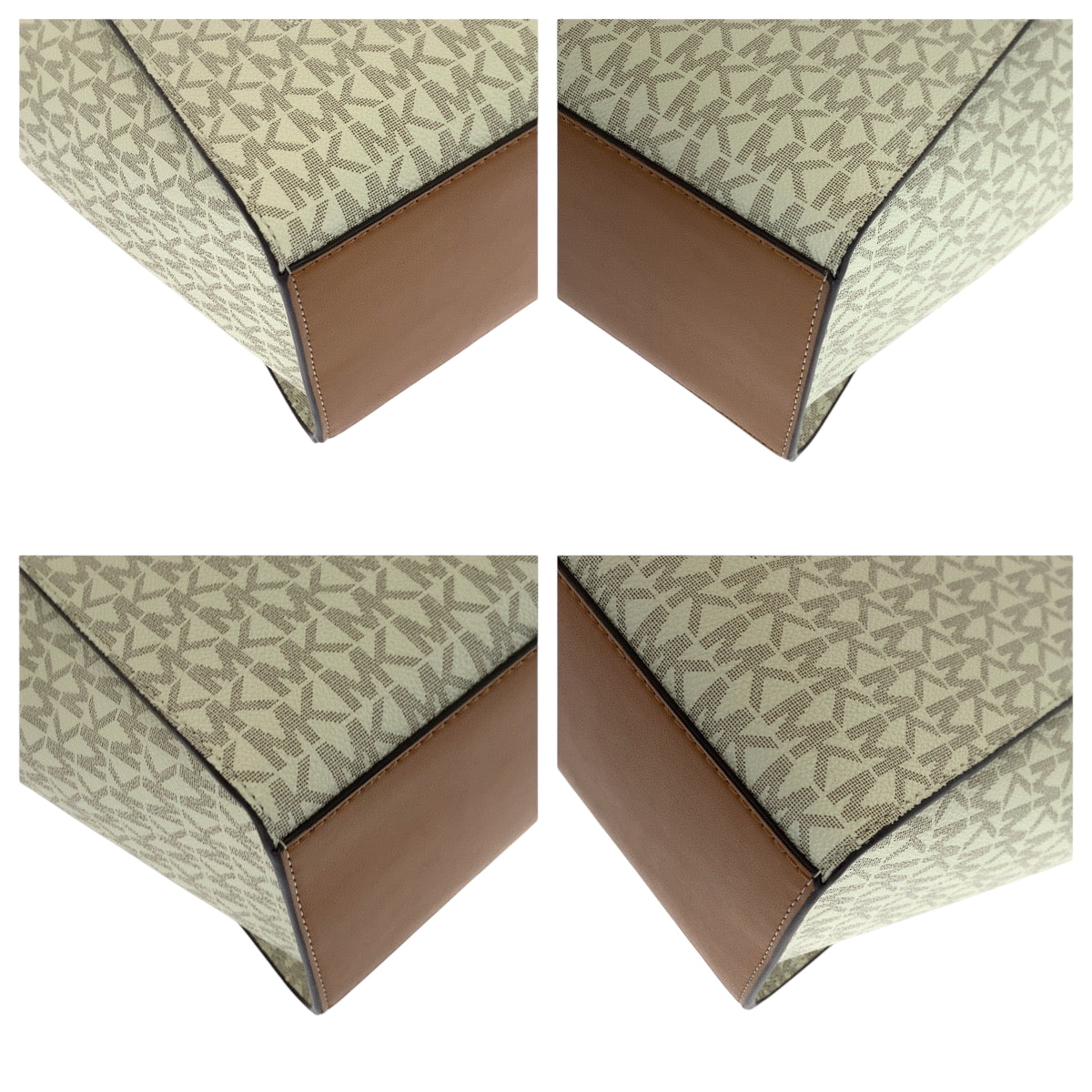 17858
Michael Kors マイケルコース サッチェル ミディアム アイボリー グレー ゴールド金具 PVC ショルダーバッグ ハンドバッグ 2way レディース SA18