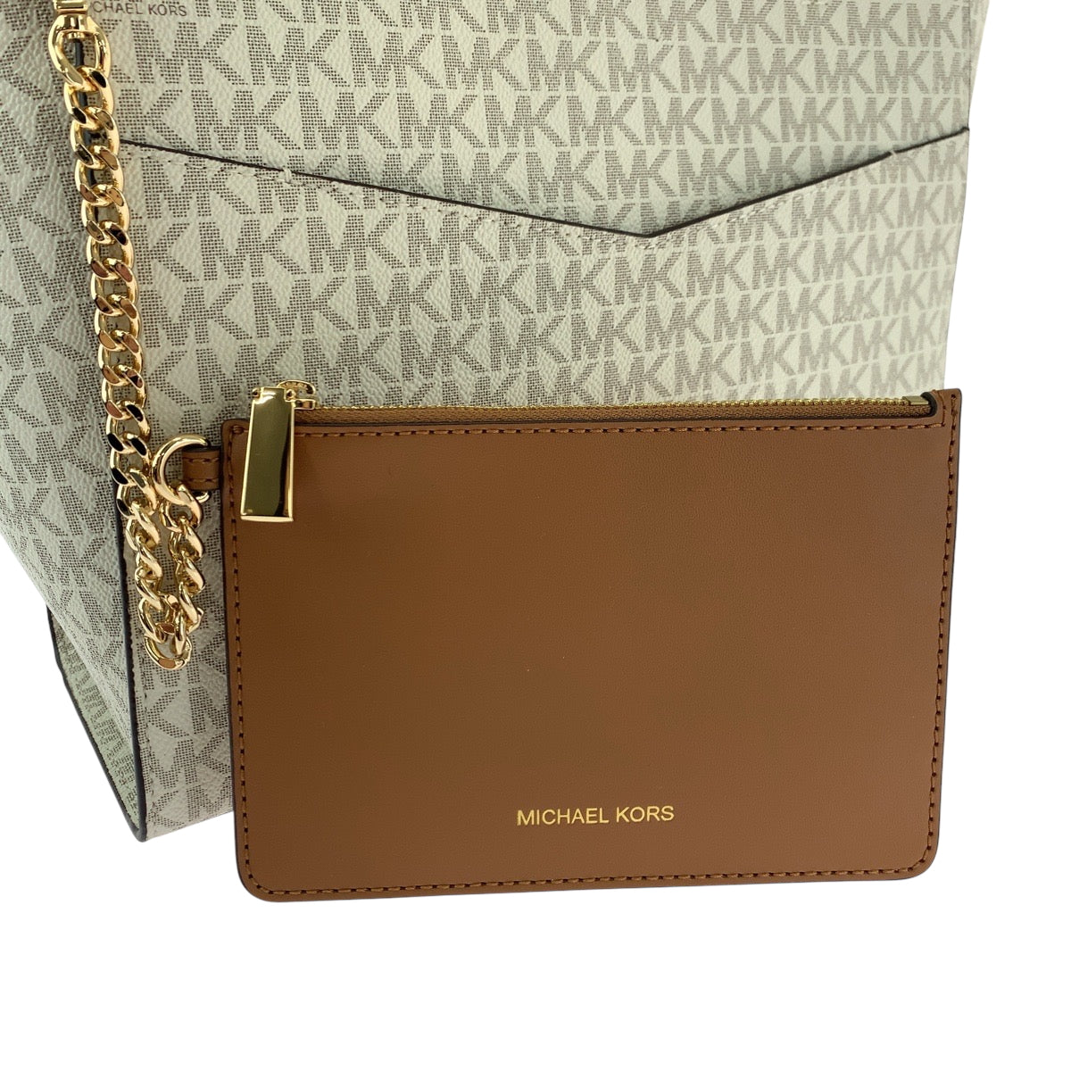 17858
Michael Kors マイケルコース サッチェル ミディアム アイボリー グレー ゴールド金具 PVC ショルダーバッグ ハンドバッグ 2way レディース SA18