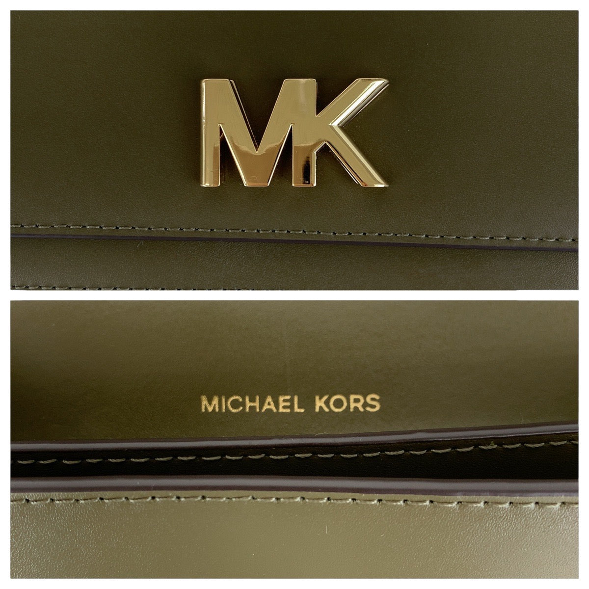 17859
Michael Kors マイケルコース カーキ ゴールド金具 レザー ショルダーバッグ ポシェット レディース SA18