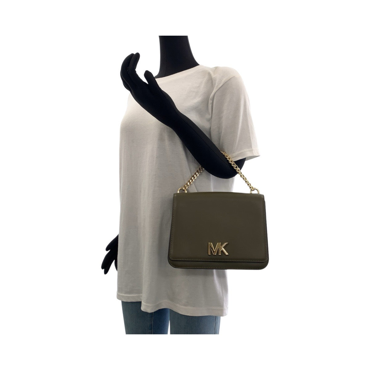 17859
Michael Kors マイケルコース カーキ ゴールド金具 レザー ショルダーバッグ ポシェット レディース SA18