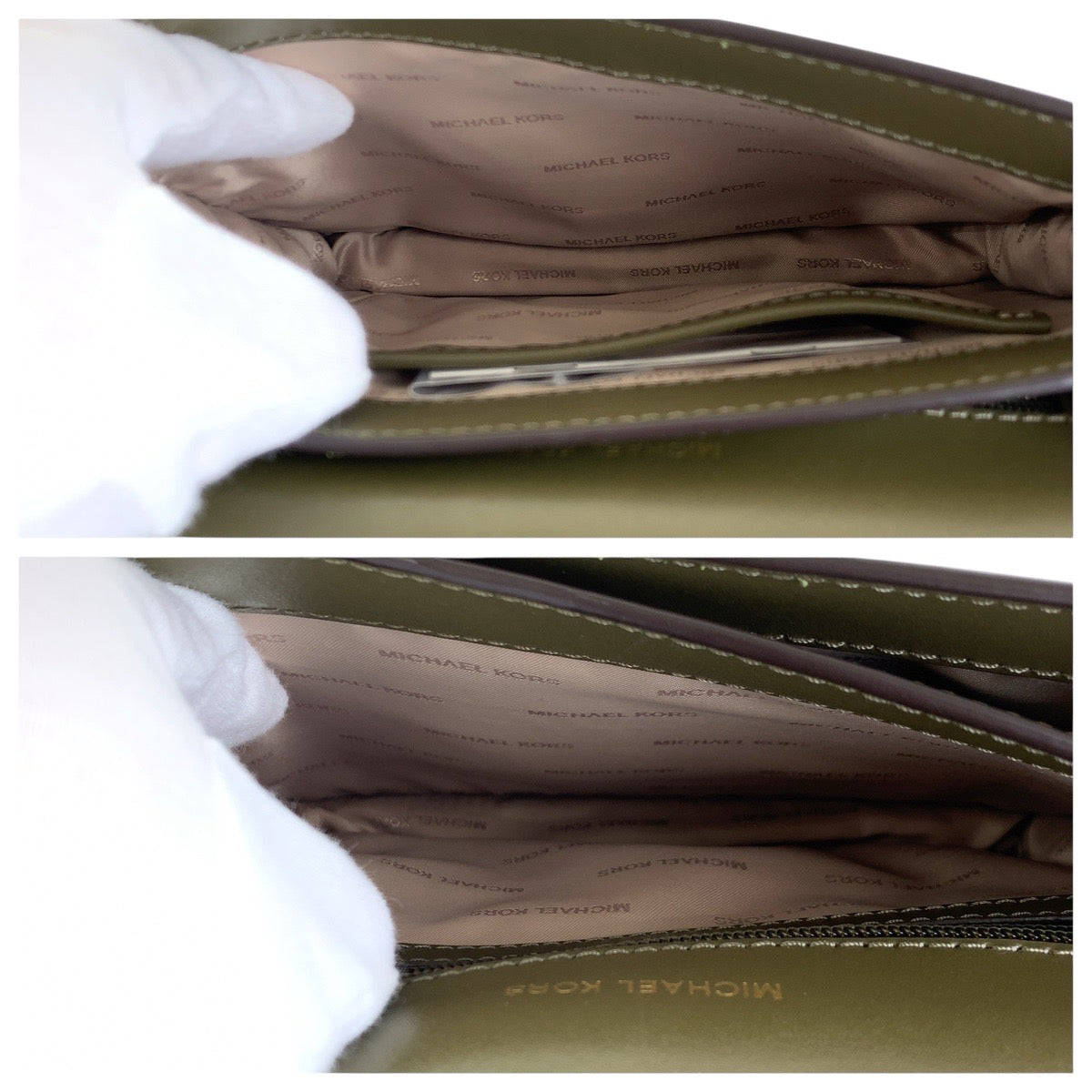 17859
Michael Kors マイケルコース カーキ ゴールド金具 レザー ショルダーバッグ ポシェット レディース SA18