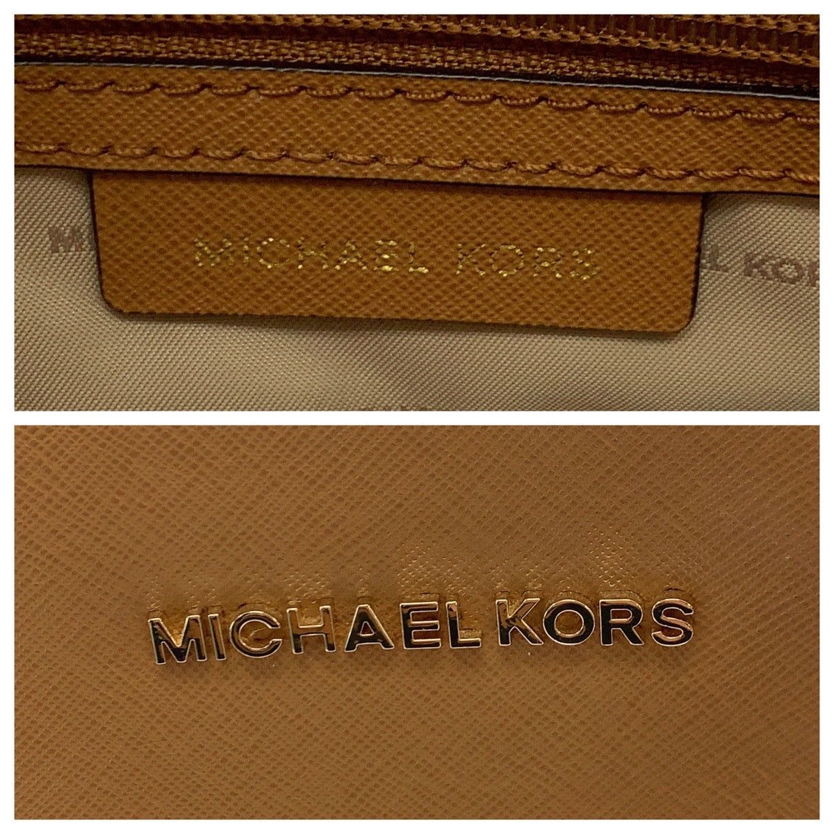 17860
Michael Kors マイケルコース ロゴ キャメル ゴールド金具 PVC トートバッグ ショルダーバッグ  レディース SA18